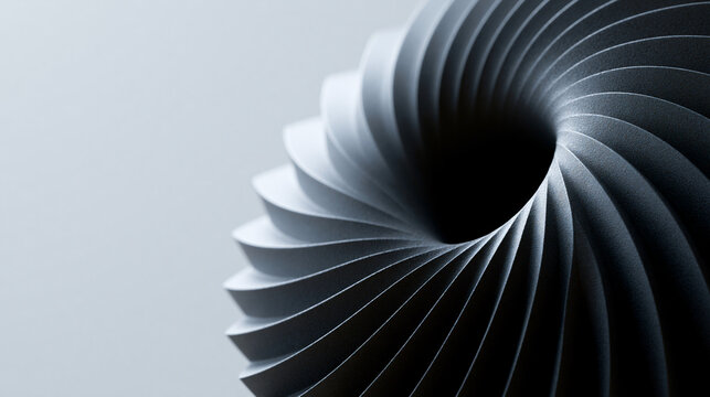 Metal piece with a spiral pattern created by a 3D printer, adaptive technologies and innovation concept, with copy space