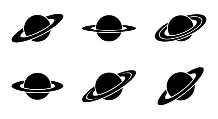 Saturn Planet Icons, Space Orbit Symbols, Cosmic Ringed Celestial Body Graphics © MIM