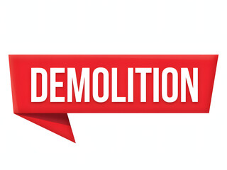Obraz premium Demolition banner icon for construction and destruction concepts, red speech bubble