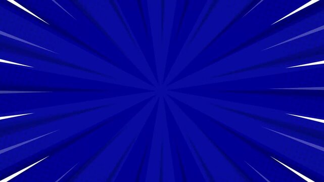 Dynamic blue comic book zoom lines action background, 4K video footage