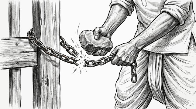 Man breaking chains symbolic for india independence vector