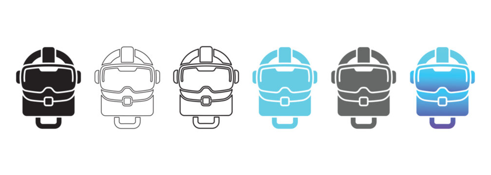 Spatial computing and virtual reality workplace vector icon set