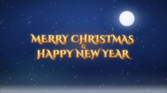 3D Merry Christmas and Happy New Year Text over Snowy Night Background