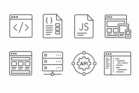 Web Development Icon Pack SkyLine Vector Illustration