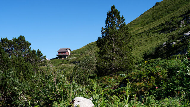 Scenic Alpine Meadow With a Charming Mountain Cabin in Stoos, Switzerland