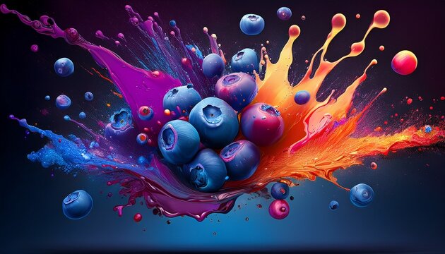 Hyper Real Fruit Blueberries Explosion Fresh Colourful