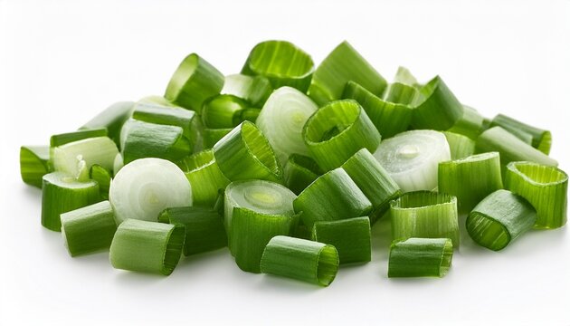 Chopped Fresh Green Onions Isolated On White