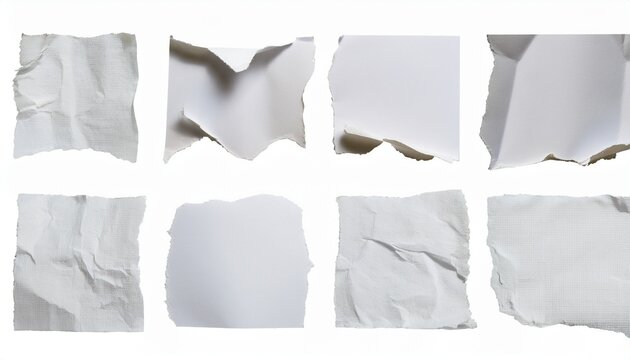 Eight Isolated White Sheets Torn Wrinkled And Creased For Texture