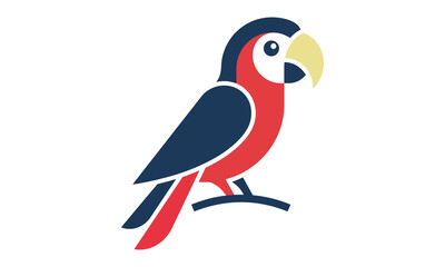 Fototapeta premium Flat vector parrot icon logo, stylized tropical macaw bird illustration, modern minimalist wildlife animal graphic sign isolated on white background