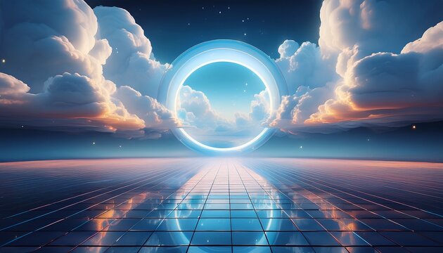 Luminous Portal To A Cloudy Sky Reflected On A Sleek White Floor