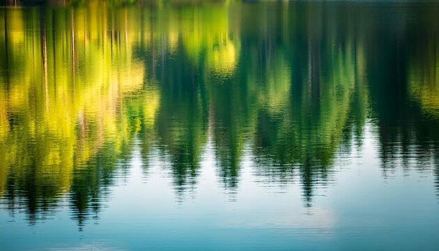 Abstract Blur Reflections Of Forest In Lake Background