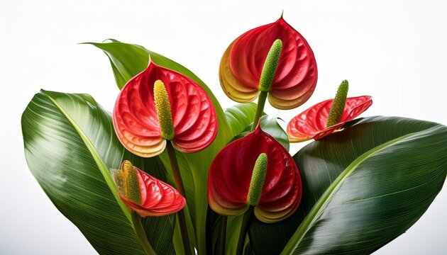 Ramo De Flores Anthurium Rojos Y Verdes Aislados