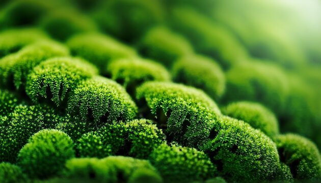 Macro Selective Focus Moss Closeup Intricate Leaf Texture Tiny Green Detail Botanical Patterns For Nature Stock