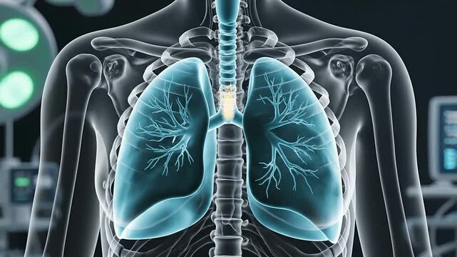 Respiratory Rate Monitoring Conceptual Visualization Highlighting Lungs and Airways in Medical Technology Setting
