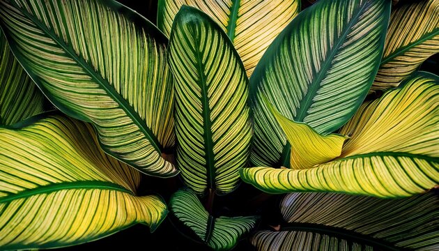 Variegated Green And Yellow Tropical Plant Leaves