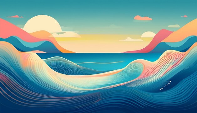 Minimalist Summer Background Design Illustration With Wave