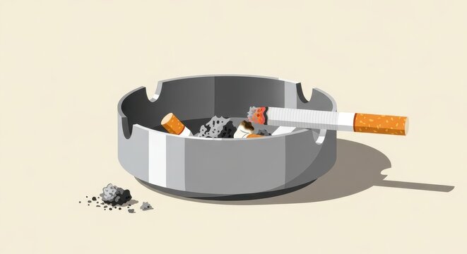 Ashtray with cigarette butts and ashes, unhealthy lifestyle.