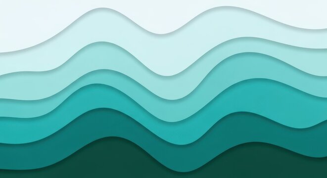Abstract waves layered paper cut style in various shades of deep oceanic colors.