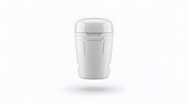 White Futuristic Thermos Cup Floating in White Space