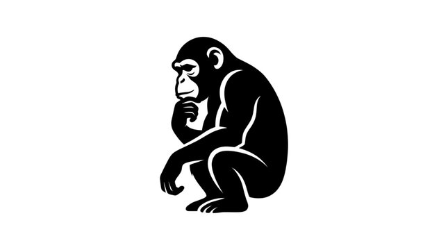Side profile silhouette of a thinking chimpanzee primate.