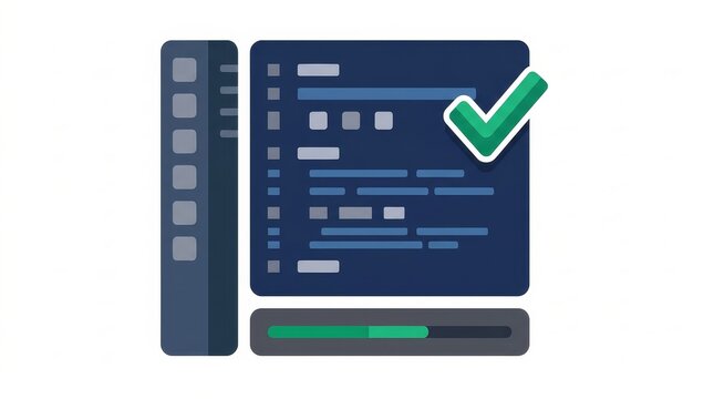 Technology - Code Editor Interface with Green Checkmark and Progress Bar Showing Successful Compilation
