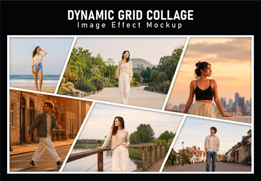 Dynamic Grid Collage Image Effect Mockup