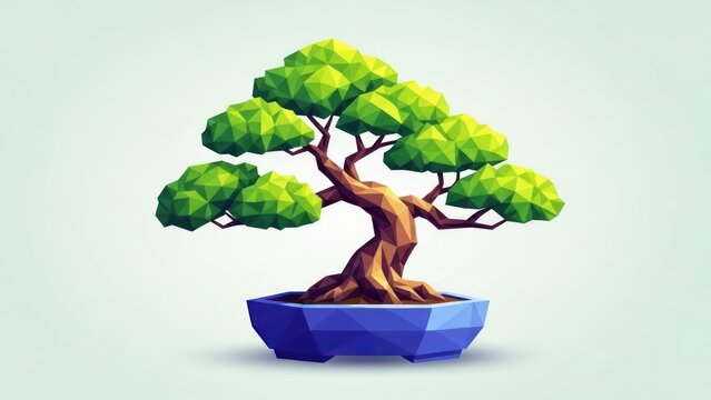 Stylized bonsai tree in a decorative pot on a light background