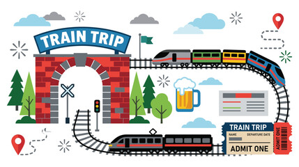 Train trip to a beautiful station with a steam train and modern locomotive. © jubayer71