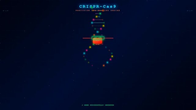 This detailed scientific animation shows how CRISPR Gene Therapy utilizes a molecular tool to cut double strands and insert new genetic segments for medicine.
