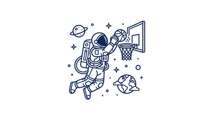 Astronaut Playing Basketball Vector Illustration © suris