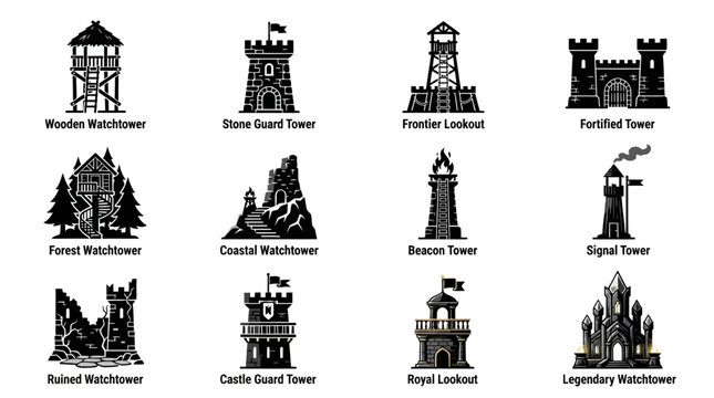 Collection of various castle towers.