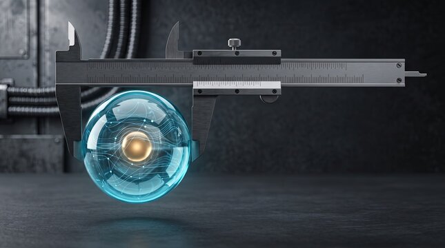Precision caliper measuring a sphere of digital value