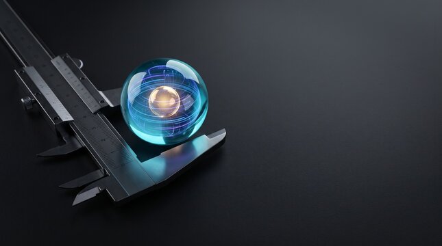 Precision caliper measuring a sphere of digital value