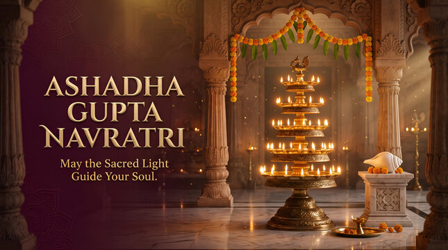 Ashadha Gupta Navratri Temple Deepam Greeting Banner