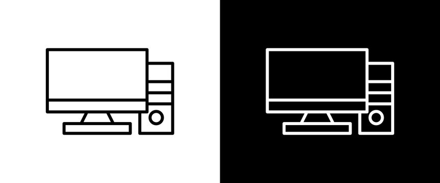 Computer white and black icon set design