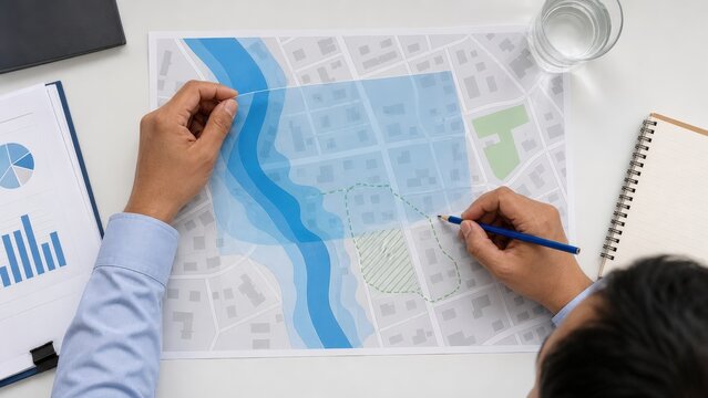 Climate Risk Insurance Context Overhead Planning Hands Place