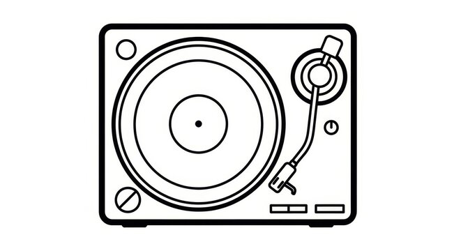 Music - Vintage Turntable Record Player Line Art Icon Isolated on White Background Simple Outline Design