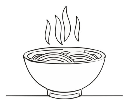 Top-down view ramen bowl line art vector icon. Generative AI