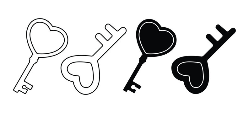 Vintage Skeleton Key Icon Set &ndash; Antique Keys, Classic Lock Key, Security Access, Retro Locksmith, Outline & Silhouette Vector Collection