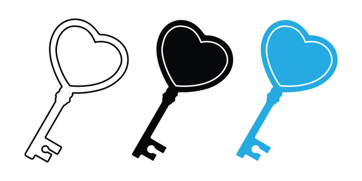 Vintage Skeleton Key Icon Set &ndash; Antique Keys, Classic Lock Key, Security Access, Retro Locksmith, Outline & Silhouette Vector Collection