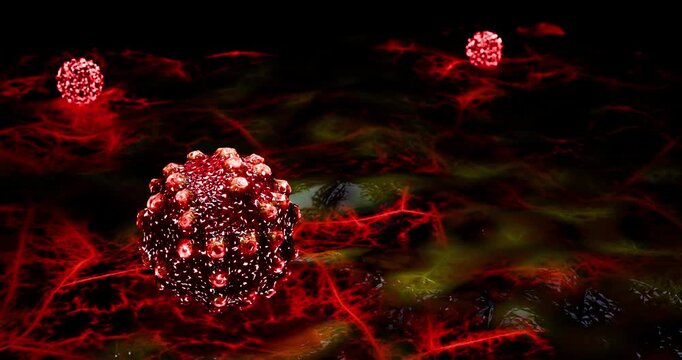 Cancer Microenvironment Showing Neovascularization Around Aggressive Tumor Cell During Angiogenesis and Progressive Tissue Invasion 3D Rendering
