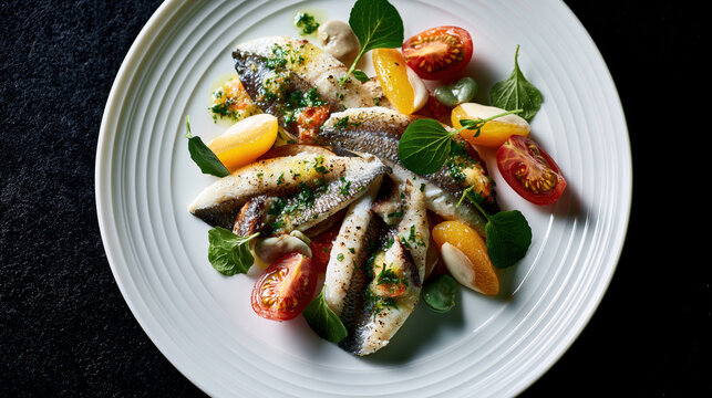 slow cooked sea bream fillets with elegant summer side dish overhead