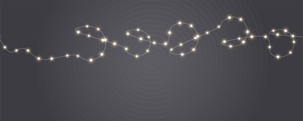 Fototapeta premium Wavy Golden Garland of Round String Lights for Christmas Celebration and Night Party Decoration