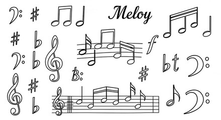 Naklejka premium Black and white musical notes and symbols collection.