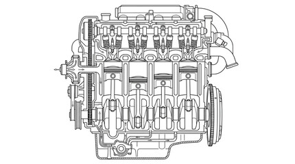 Obraz premium Elegant Cross Sectional Diagram of an Internal Combustion Engine with Pistons Crankshaft and Valvetrain