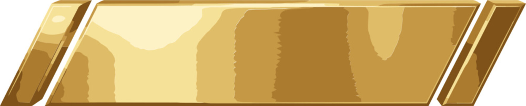 Golden metallic banner vector, shiny gold button for game UI design, polished yellow metal bar for web interface and digital rewards
