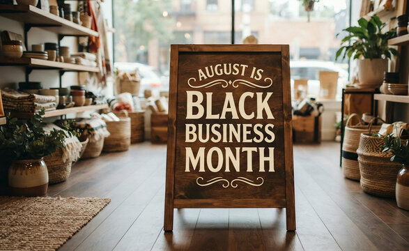 August is Black Business Month wooden sign in shop