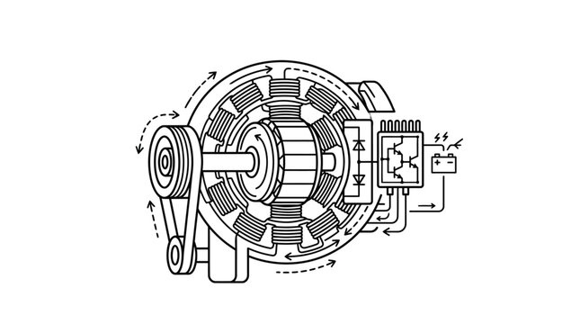 Dynamic of an Electric Motor with Rotor Stator Circuitry and Power Supply Connection with high quality professional line art symbols for modern creative design and digital branding projects