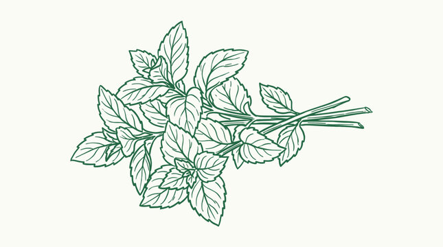 Hand Drawn Mint Herb Line Art Vector