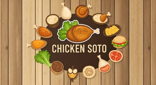 Traditional Indonesian chicken soto soup ingredients and recipe.